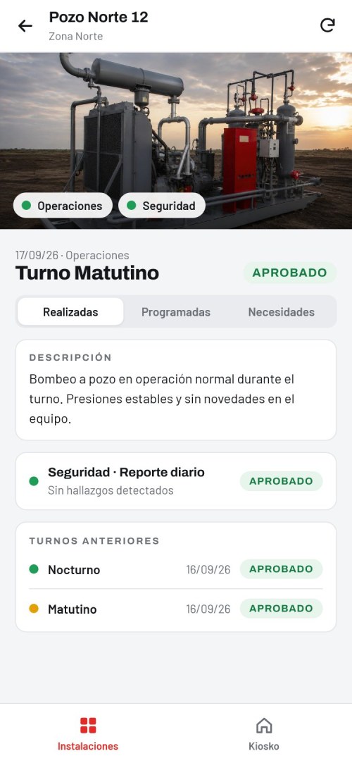 Vista móvil de un reporte de operaciones en TABLERO ROSVAL